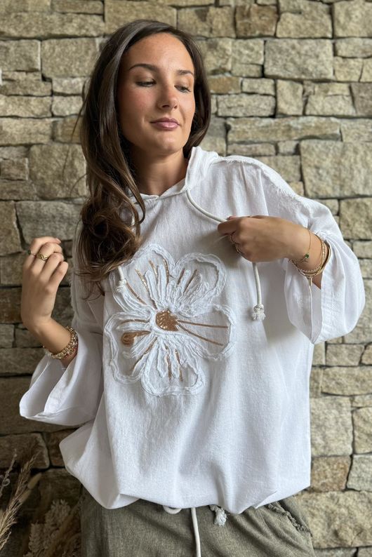 Rustic Nature Linen Blend Hippie Shake Hoodie White